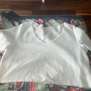 white waffle knit crop top